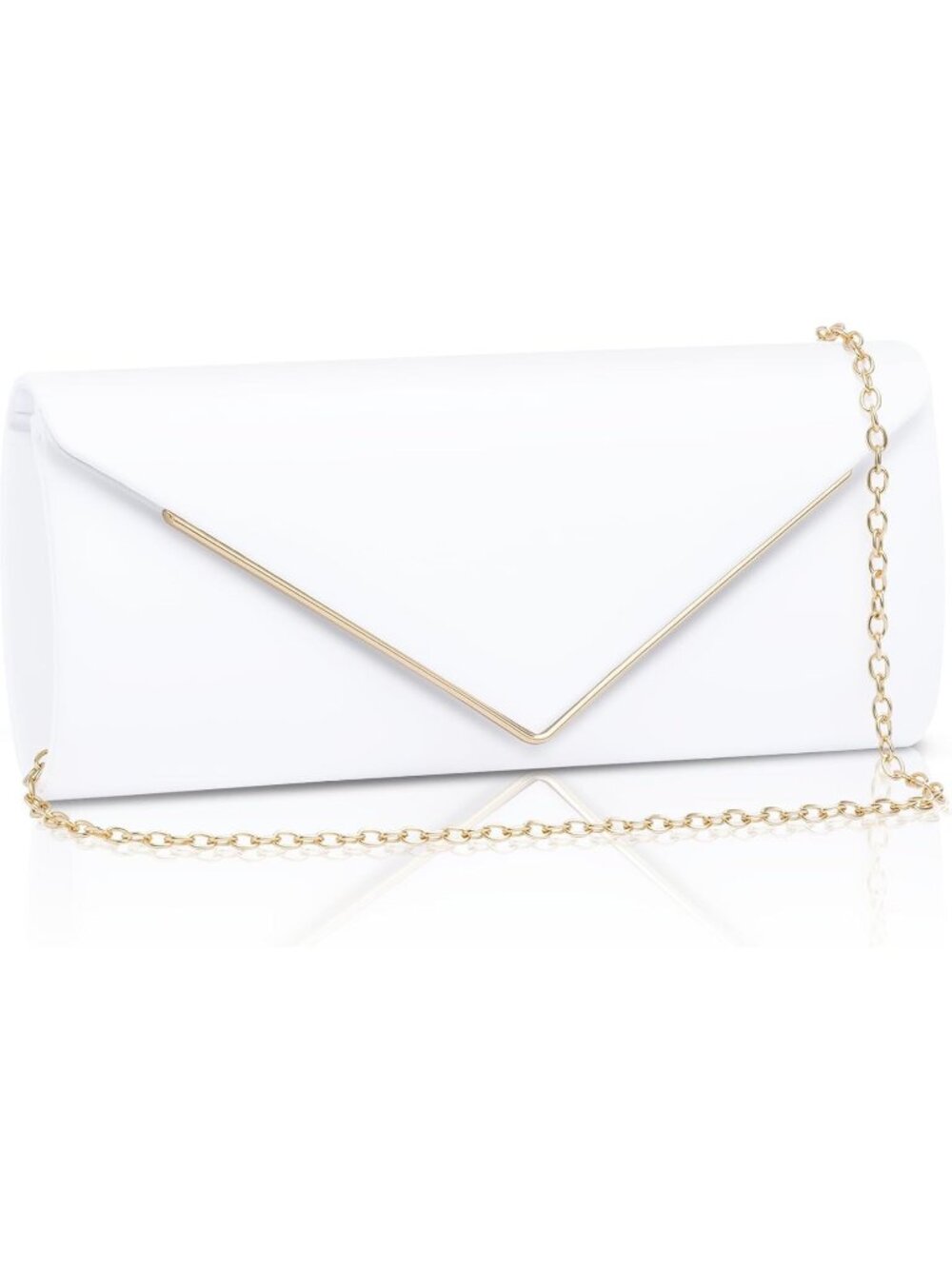 Women's White Leather Sparkling Envelope Purse Detachable Chain Evening Bag
